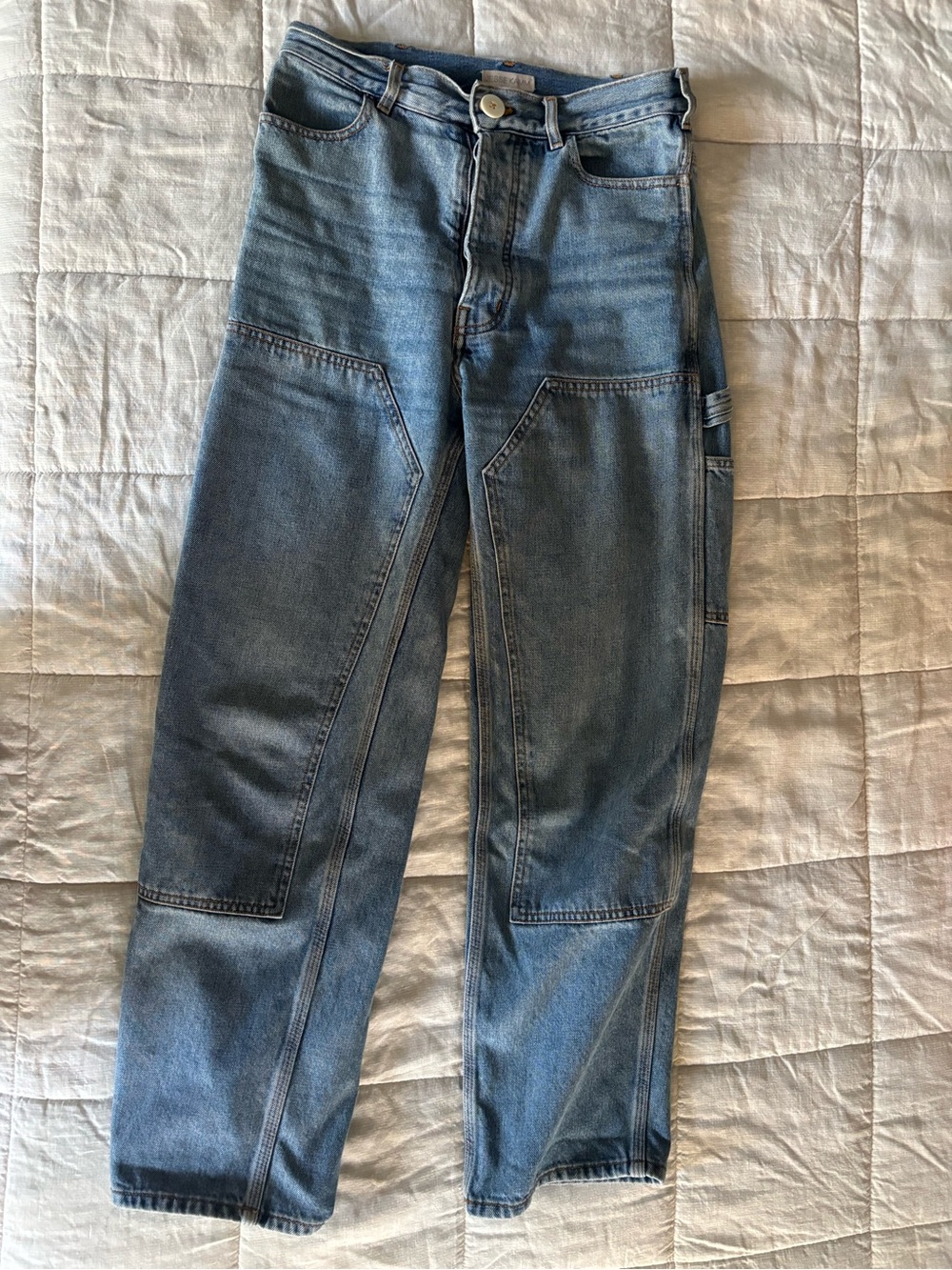 Jesse Kamm Patchfront Handy Pants in Cowboy Blue denim - Picture 2 of 8